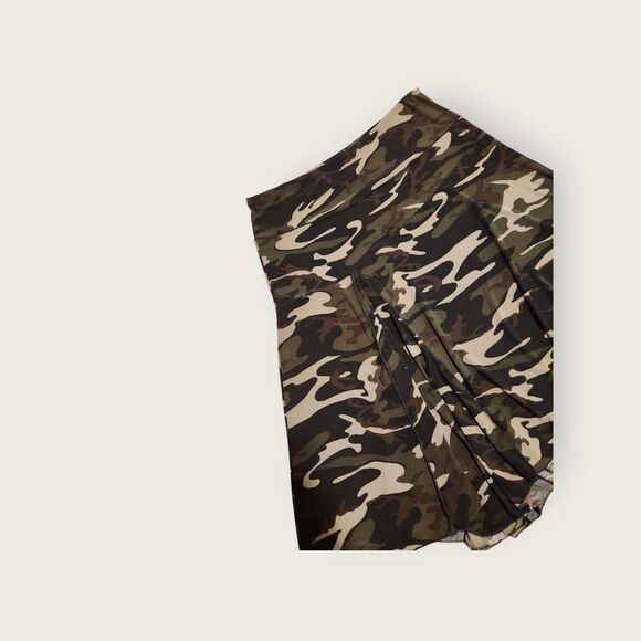 VTG Y2k Susan Lawrence green camo print elastic waist asymmetrical midi skirt - Picture 3 of 4